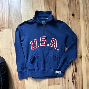 NWT Polo Ralph Lauren Team USA Fleece Quarter-Zip Sweatshirt in Navy